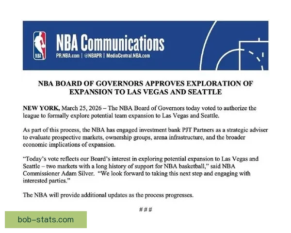 NBA理事会批准启动拉斯维加斯西雅图扩军可行性研究